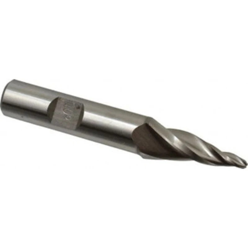 Made in USA 10 per Side 1/8 Small End Diam 1-1/4 LOC 3-Flute High Speed Steel Tapered Ball End Mill 1/2 Shank Diam, 3...